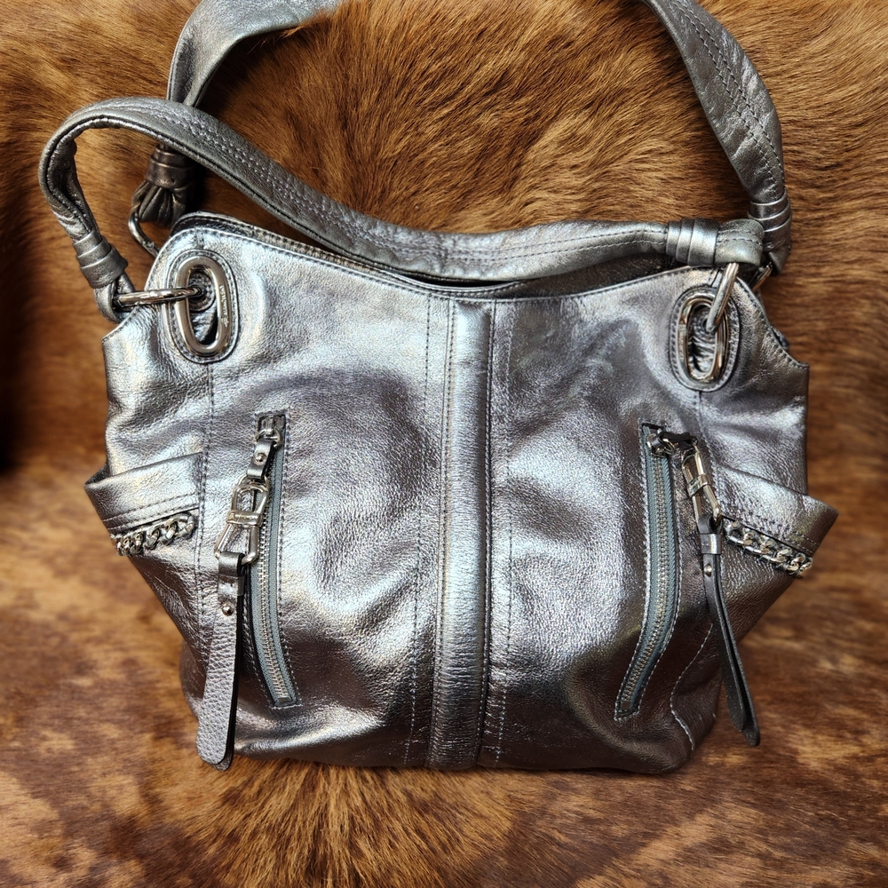 B. MAKOWSKY SILVER METALLIC Y2K HOBO BAG